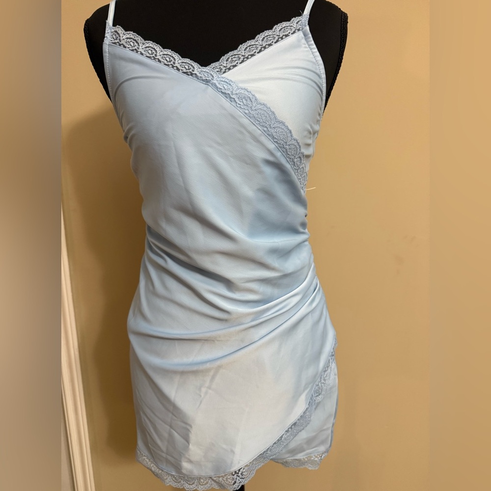 Urban Outfitters Pale Blue Lace-Trim Slip Dress